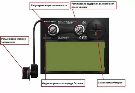 Сварочная маска с автоматическим светофильтром (АСФ) Хамелеон Tecmen ADF 715S 9-13 TM15 черная